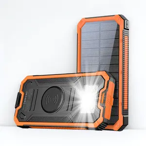 2-USB Ports Solar Power Bank, Wireless Solar Portable Charger for iPhone Huawei Phone, Wireless Solar Phone Charger with LED Light Flashlight, Smartphone Chargeable Accessories, Travel Gadgets