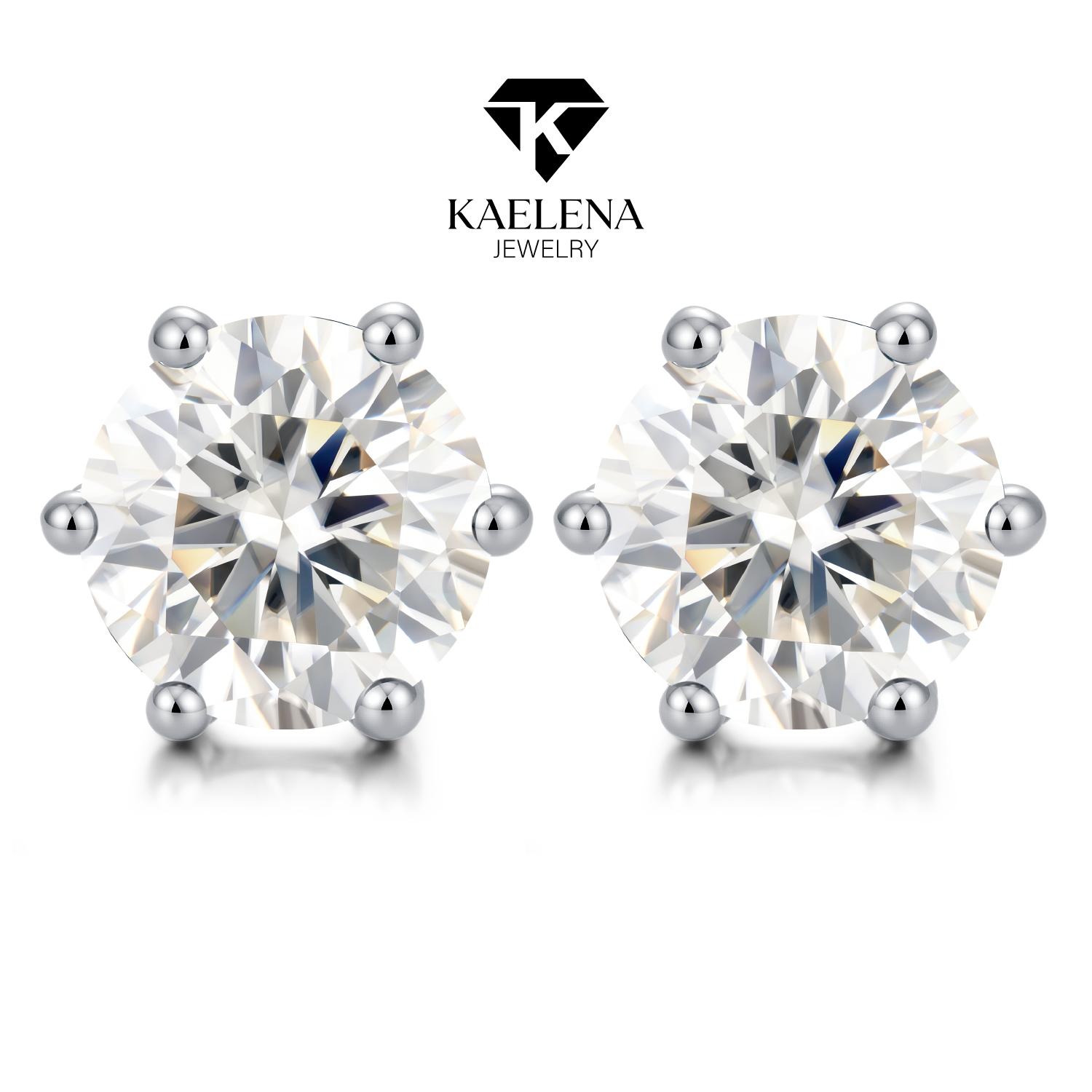 Kaelena  Six-Prong Setting Stud Earrings D Color VVS Lab-Created Moissanite Stud Earring S925 Sterling Silver  Perfect Valentine's Day, Mother's Day, Birthday & Anniversary Gift, Unisex Daily Wear