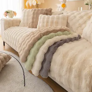 Luxury Faux Fur Sofa Cover, Fluffy Plush Couch Protector, Soft Sofa Protector, Pet-Friendly Non-Slip Sofa Cushion cover, Washable Sofa Slipcover, All-Season Throw, Anti-Scratch, Multi-Color, fits 1/2/3/4-Seater & L-Shape, Armrest/Backrest Pieces