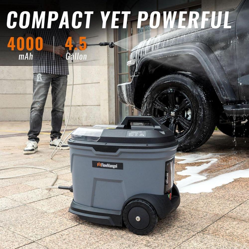 cPX4000 Portable Cordless Pressure Washer with 4.5 Gallon Tank & 4 Wheels, 4.0Ah Battery Powered Pressure Washer, Max 725 PSI fo
