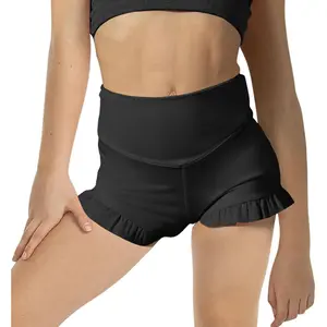Girls Athletic High Waisted Ruffle Shorts - Comfy Yoga Dance Workout Gymnastics
