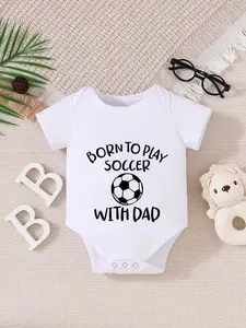 Newborn Summer Short Sleeve Onesie Bodysuit, Unisex Baby Sports Print, Soft and Cute Fitted One-Piece, Love Dad Soccer Design