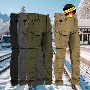 Windproof Warm Men's Outdoor Military Tactical Pants |   Soft Shell Fleece Lined, Solid Color, Sports Style, Regular Fit, Mid Waist, Woven Fabric, 320G/M², with Pockets, No Belt, Casual Weekend Wear, Autumn/Winter Season