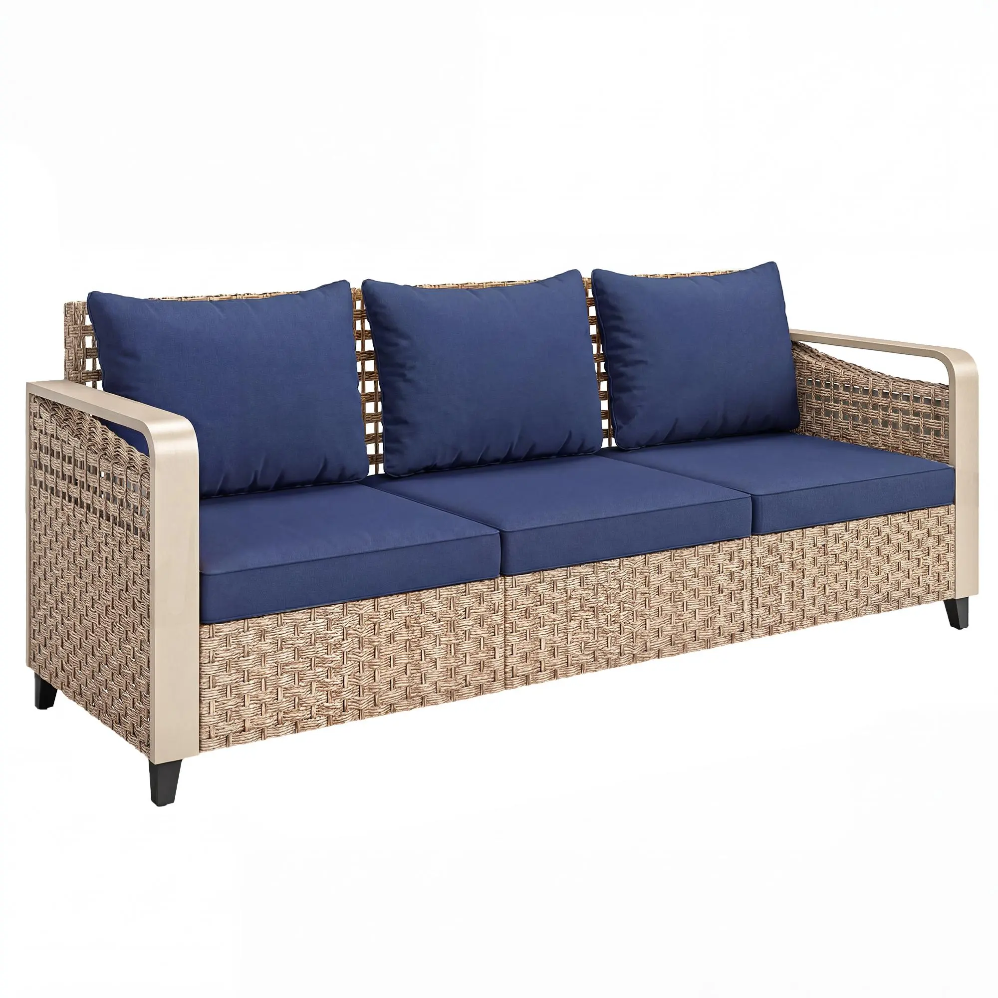 Rattan Wicker Sofa 3 Seater Wicker Couch For Sunroom Or Poolside Armrests  Three Seat Cushions And Three Back Cushions Included