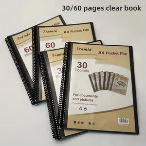 A4 Spiral Bound Data Handbook, Transparent Folder with Insert Pockets, 30/60/80/100 Pages, Multi-Layer Document Organizer for School and Office