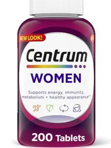 Multivitamin Tablet for Women, Multivitamin/Multimineral Supplement with Iron, Vitamin D3, B Vitamins and Antioxidant Vitamins C and E, Gluten Free, Non-GMO Ingredients - 200 Count