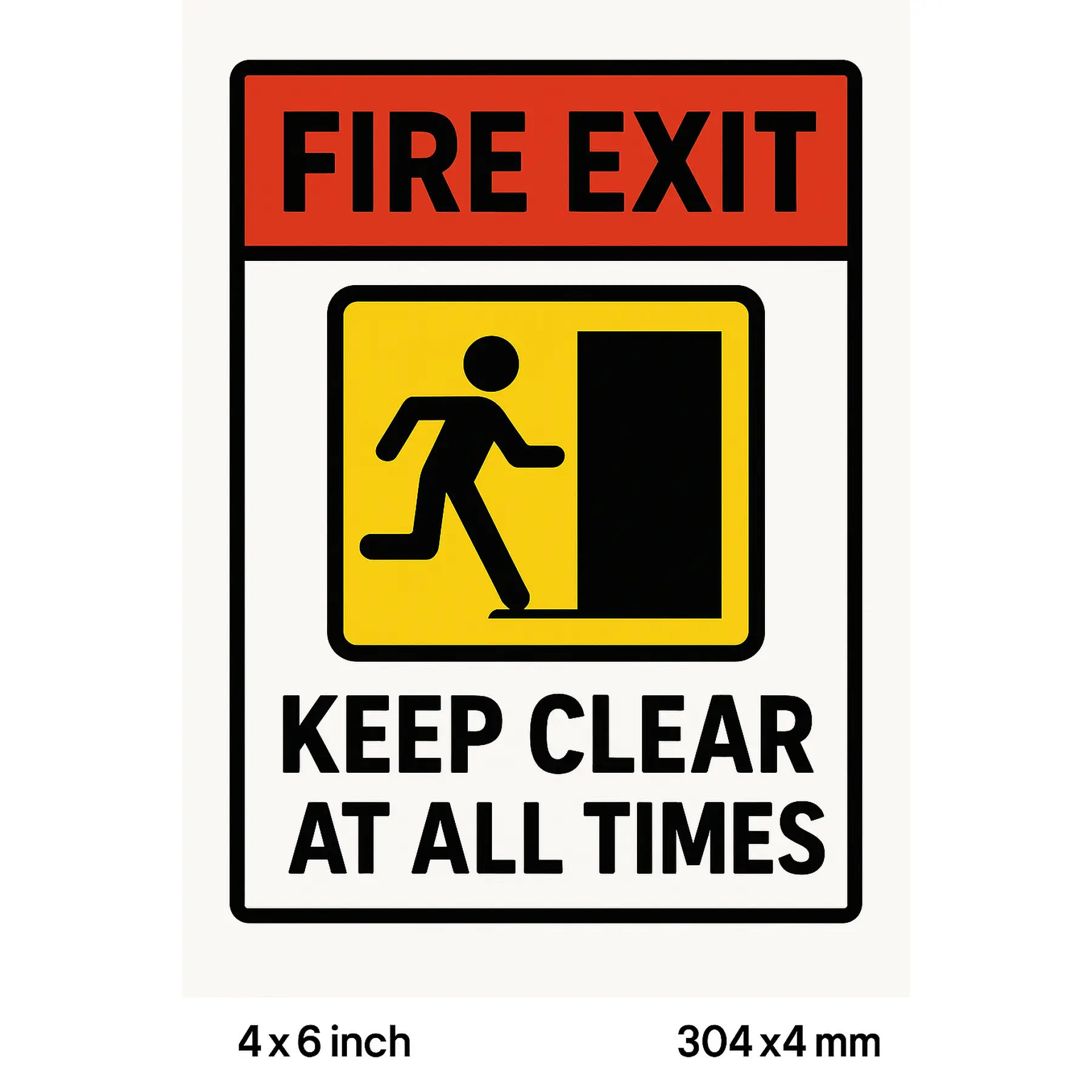 Fire Exit Sign 4x6 inch 304x4 mm Keep Clear at All Times Safety Indicator