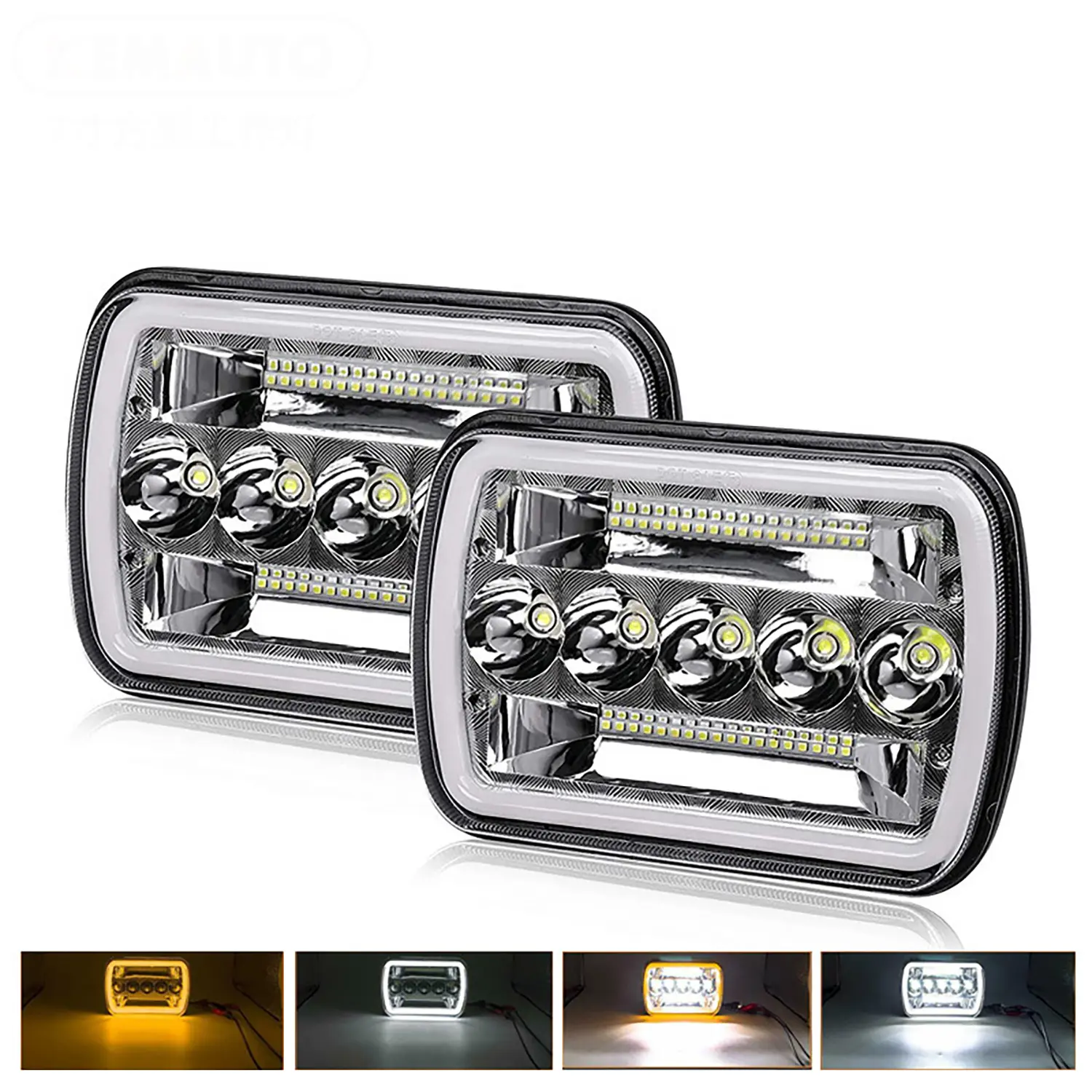 2pcs Rectangular 5x7in LED Headlamps Bulbs - 45W High Lumen Headlight, 4500LM Output, IP67 Waterproof, H4 Connector, Plug & Play for Jeep Night Driving