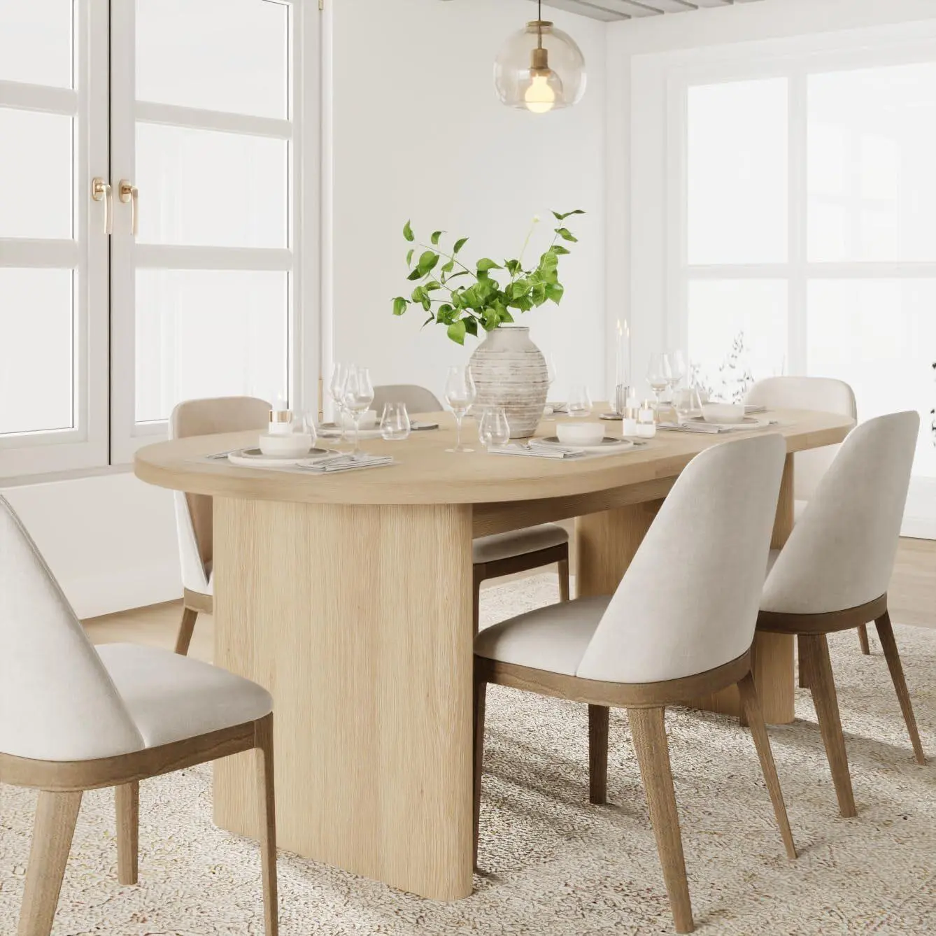 70 Oval Dining Table for 6 to 8 People Long Large Kitchen Table with Thick Sturdy Wooden Base Farmhouse Dining Room Table for Kitchen Living Room Office -Natural, Durable, Easy To Assemble, Mdf And Wood Veneer