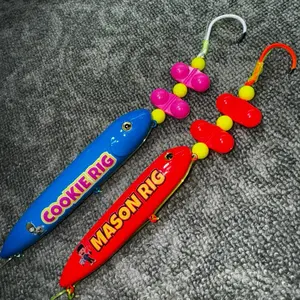 The Brothers 2 Pack: Cookie (13cm) on 6/0 white glow hook and Mason (11cm) on 4/0 orange fluorescent hook both on 100 pound mono leader lines