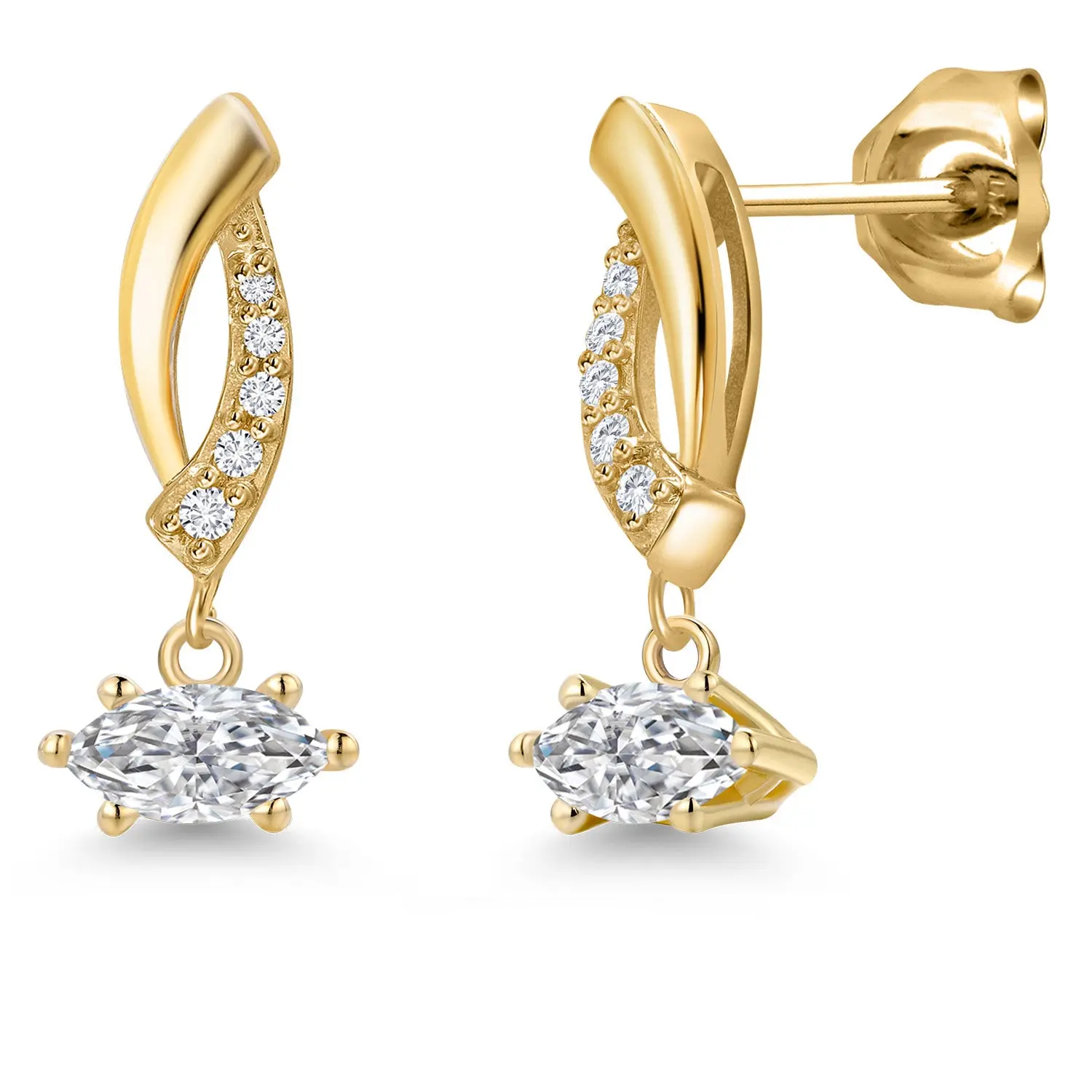 10K Yellow Gold 6X3MM Marquise Cut Gemstone Birthstone and White Lab Grown Diamond Infinity Dangle Earrings for Women | Gold Earrings For Women