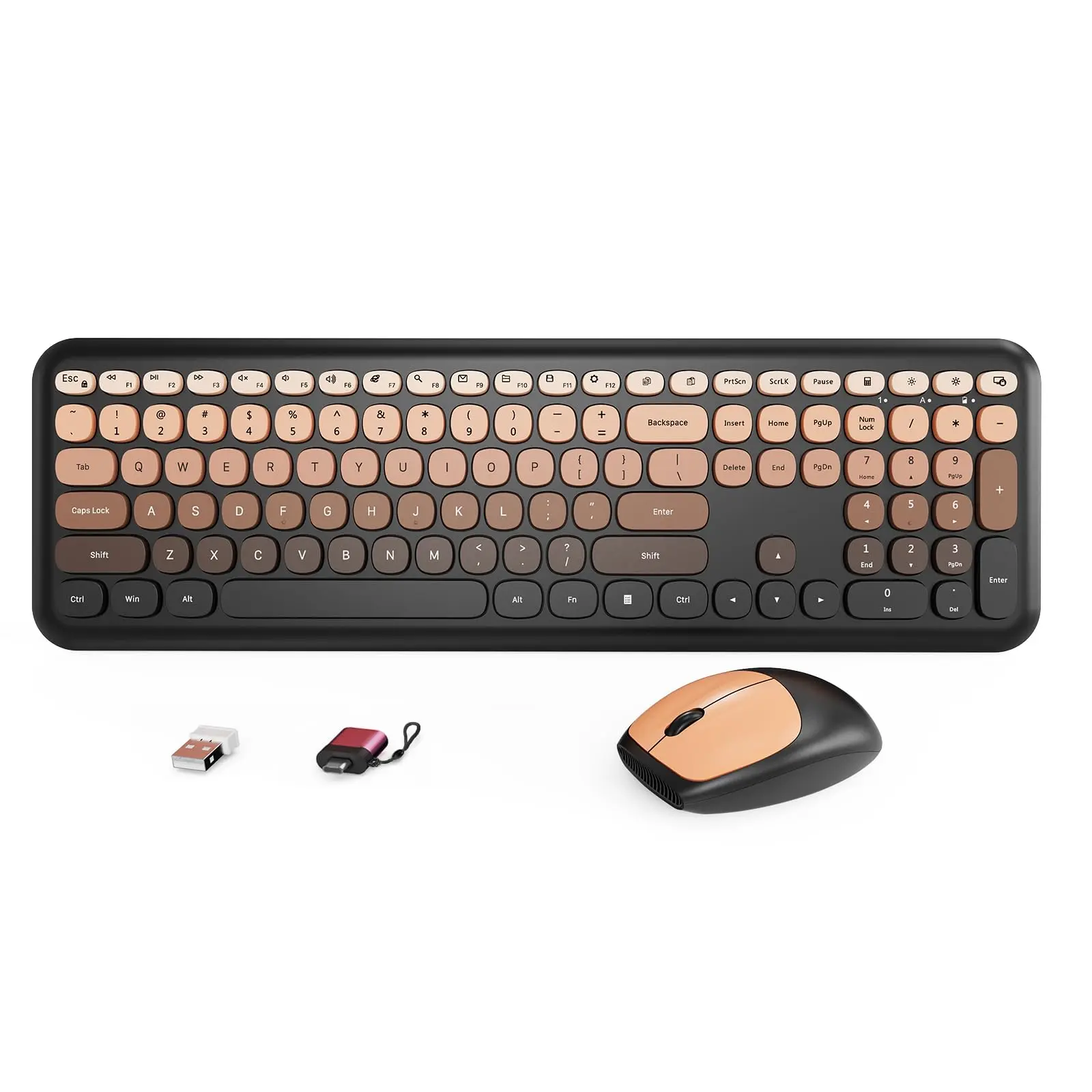 Wireless And Mouse Combo  Full-size Retro Typewriter With Round Keycaps Design For Windows Pc Home Office Use -red