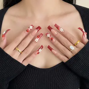 AVIARA  LONG  Square  10pcs Handmade Acrylic  Y2K Press On Nails Luxious Salon Quality Fake Nail detachable nails