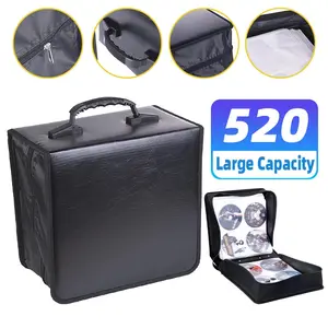 Portable 520 Disc CD DVD Storage Bag PU Leather Wallet Holder Case Box Organizer, CD Case, 520 Capacity DVD Case Storage Wallet Organizer Booklet Portable DVD Case Storage for Home Travel