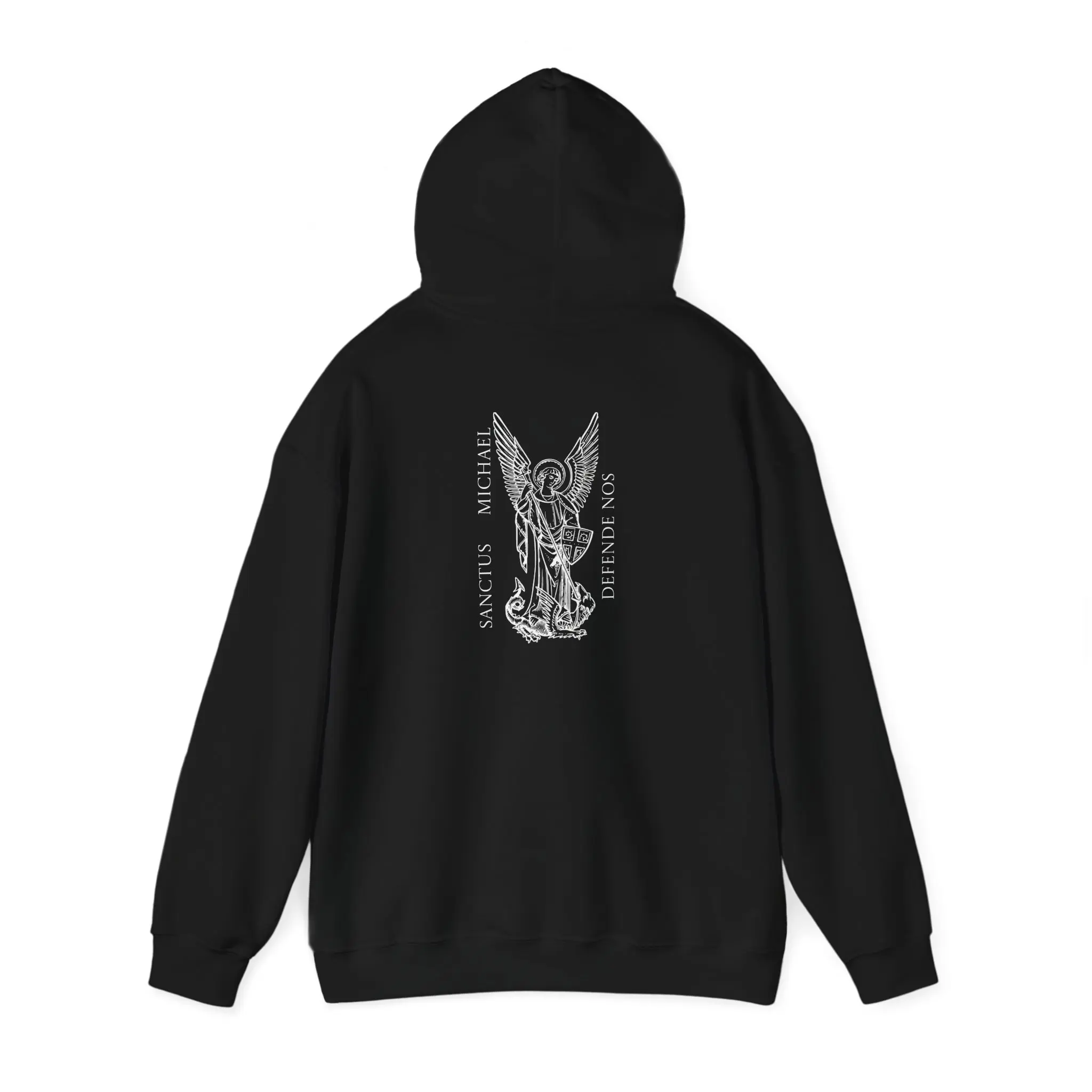 Saint Michael the Archangel Graphic Sweatshirt, ("Defend us in Battle") Hoodie, Religious Catholic Unisex Jumper, Cotton Blend, Comfortable Outfit, Christian Gift, Jesus Christ, Orthodox, Mary, Christian Apparel, Minimalistic Design, male, female, kids.