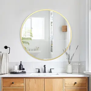 Round Mirror 36 Inch, Circle Wall Mirror with Metal Frame, Decorative Wall Mounted Mirrors for Living Room, Bathroom, Entryway, Hallway, Golden Aluminium Glass Durable Lightweight Matte Safety Vanity