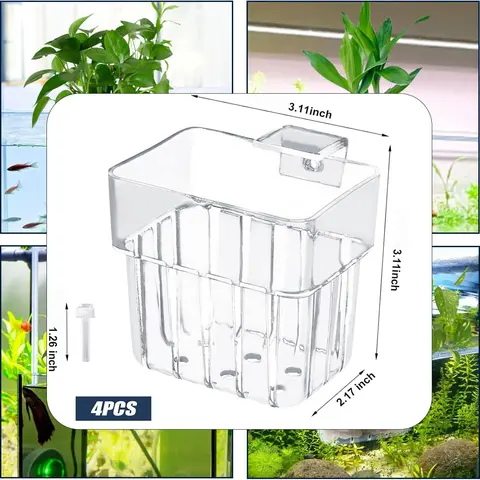 Craftsboys 4 Pcs Clear Acrylic Aquarium Plant Holder for Fish Tanks Top Hanging Planter with Hook Adjustable Cup for Semi Aquatic Plants