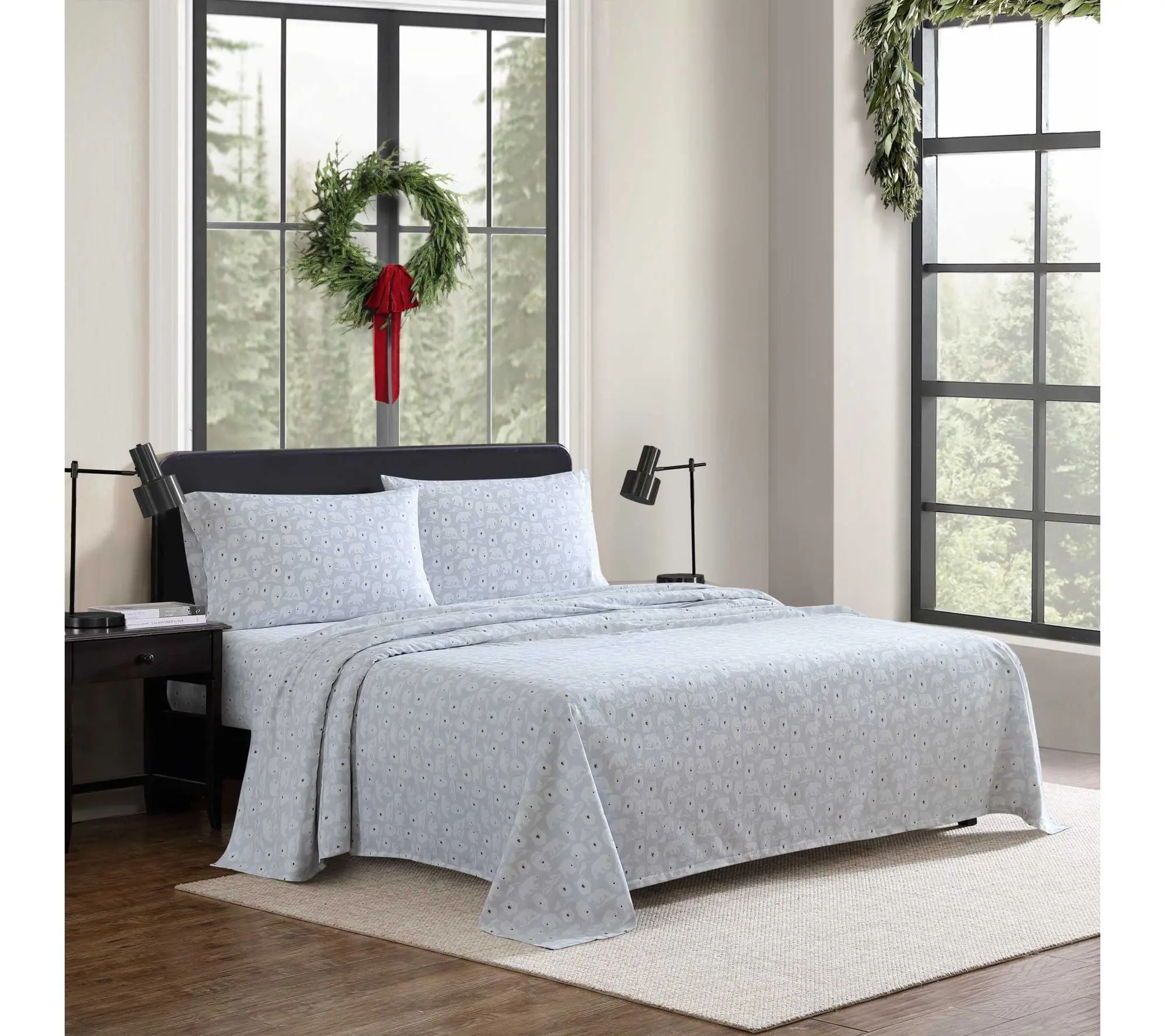 Eddie Bauer Explorer Bears Grey Cotton Flannel Twin Sheet Set