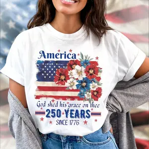 America 250 Years Flag Floral Tshirt, Celebrate 250th Anniversary Patriot Gifted Sweatshirt, 4th Of July Patriotism Hoodie Usa Cottagecore, Unisex Sweater Pullover Tee
