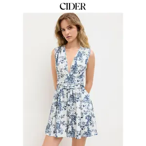 Cider [2 colors, size 0-10] V-neck Floral Ruched Mini Dress