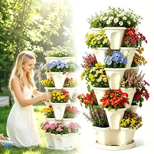 Vertical Planter Tower - 6 Tier Stackable Garden Planters and Tools Plant Pots for Strawberry Herb Flower and Vegetable Indoor Outdoor Use