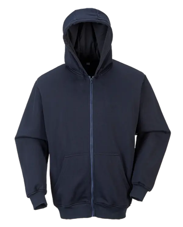 Portwest UFR81 Extra Large Flame Resistant Zippered Front Hooded Sweatshirt, Navy - Regular, Radio, Fabric