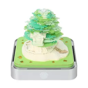 3D Memo Pads Paper Desk Calendar With Lights, 2024 Calendar Sakura Tree Creative 3D Notepad Artopad Carving Gift Desktop Decoration, Artist Desk Calendar