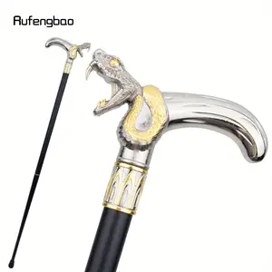 Golden White Snake Head Biting Cane Fashion Decorative Stick Gentleman Elegant Cosplay Cane Knob Crosier 92cm