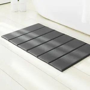 Foldable Stone Bath Mat with Vegan Leather Top - Luxurious High-End Design, Super Absorbent Quick-Dry Diatomaceous Earth, Non-Slip for Bathroom & Kitchen, Fast Water Absorbing, Easy Clean, Dark Grey