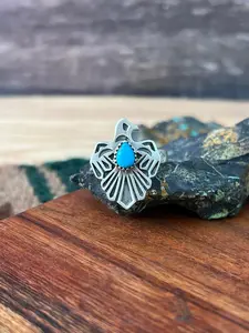 Handmade Sterling Silver Kingman Turquoise Thunderbird Adjustable Ring "Signed Nizhoni"