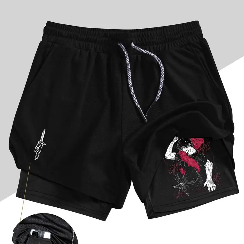 Men's Belief Conquers Fear Printed Gym Shorts, Workout Shorts, Sports Yoga Shorts, Stretch Knitted Fabric, Perfect for Running Training Yoga Outdoor Activities, Sporty Casual Style, Athleisure Shorts