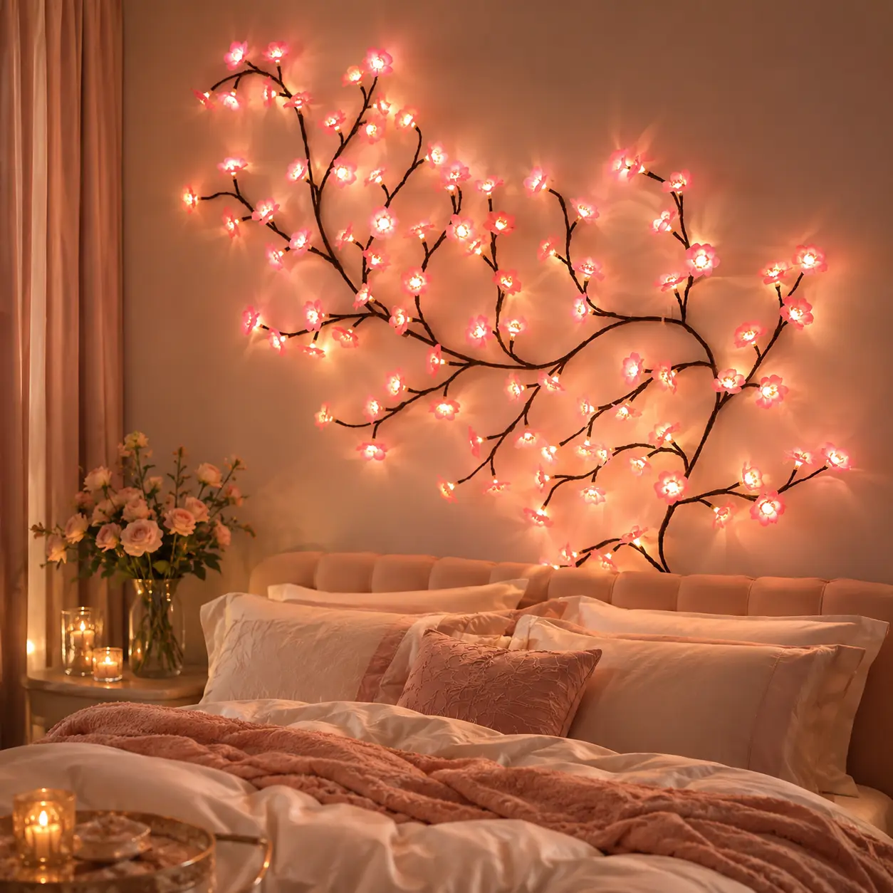 LED Cherry Blossom Tree Branch Light - Glowing LED Vines Garland, DIY Flexible Bendable, Indoor Decorative, Romantic Floral Wall Lighting, Wireless Remote, for Bedroom, Wedding, Romantic Gifts for Girlfriend, Unique Gifts for Wife, Glowing Led Lights, Ind