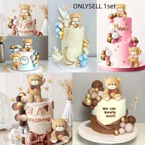 Bear Cake Decoration Set, 19/24pcs Cute Bear Design Toppers, Perfect for Party Decor & Gift Giving, Durable Material, Easy Assembly