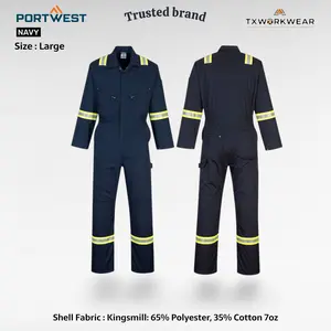Portwest F128 Iona Xtra Enhanced Menswear Coverall - Reflective Work Coverall with Multi Pockets, Durable Polycotton Canvas, 10 Pockets, 40+ UPF, Adjustable Cuffs, Hammer Loop, Rule Pocket, Mic Tabs - Clothes, Uniforms