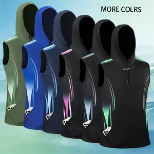 Men's ice silk quick drying hooded vest for summer, breathable and cool feeling, running, fitness, sports, camisole