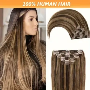 Wholesale 2025 NEW 8pcs Double Weft Handmade Per Set with 18 Clips Clip in Hair Extensions Real Human Hair for Women Girls ( # 4P27)