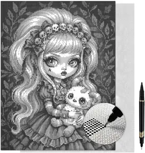 The Little Monster Gothic Doll Dot Painting Kit for Adults — 13×17 Canvas with Dual-Tip Marker