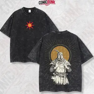 [Conicdunk] Praise The Sun 3.0 Dark Souls Retro Limited Vintage Lightweight Cotton Washed Tee with Full Size - Perfect Gift for Game Fans and Lovers, Boy Merch BA4 ZHR