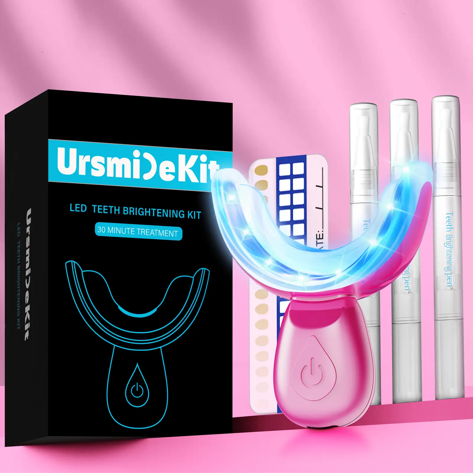 Teeth Brightening Kit 16x LED Light Oral Beauty Tool with 3 Refill Gel Pens Oral Care Set of Multiple Colors Bday Gift for Loved Ones