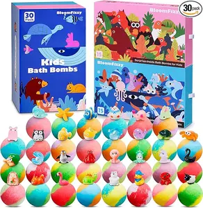 30 Kids Bath Bombs with Surprise Inside – Gift Set with 30 Unique Land & Sea Animal Toys, Fun, Educational, and Child-Safe Natural Bath Bombs with Toys, Great Gift for Kids’ Birthdays & Christmas