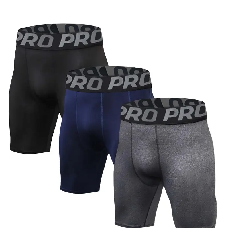 Men's 3-Pack Compression Underwear Shorts - Spandex Activewear, High Stretch, Smooth, Sweat-Wicking, Flatlock Stitching, All-Day Comfort, Black+Grey+Navy Blue Sports Clothes for Running, Workout