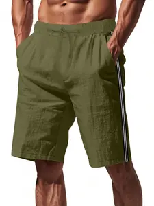 Men's Summer Beach Sportswear Simple Trendy Jogger Shorts, Loose-Fitting Solid Color, Casual Style Five-Quarter Pants