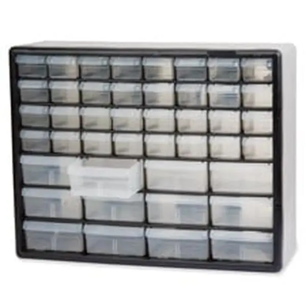 Akro-Mils Gray Plastic Compartment Cabinet Chest of Drawers - Clever Storage Unit with 44 Dividable Drawers, 20in.x6.38in.x15.19in Size, Pedestal Base, Secure Fit for Recessed Tray
