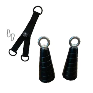 Tri-Cones - Black Rubber Grip with Stainless Steel Hook Ring for Tricep Extensions, Resistance Bands & Suspension Trainers - Versatile Upper Body Exercise Accessory