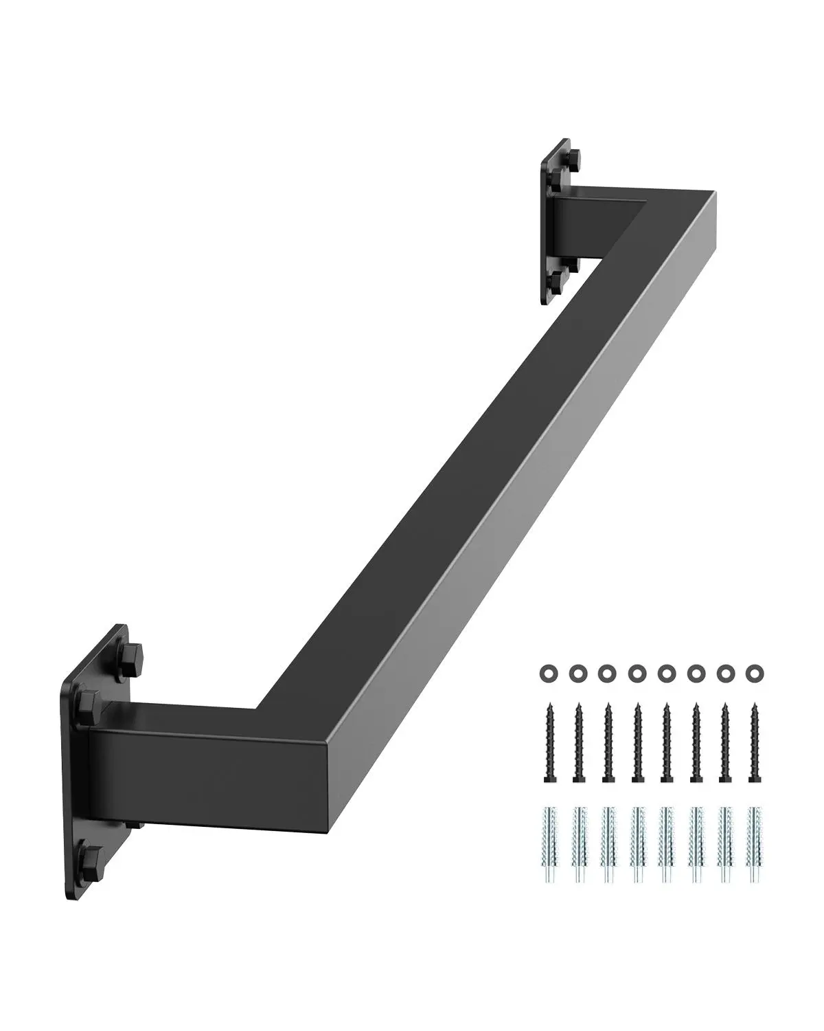 VEVOR 2-Section Adjust Metal Wall-Mounted Carbon Steel Stair Handrail, 4ft Black Square Tube, Supports 250 lbs Weight, Custom Length, Slip Resistant, Essential Tools, Fits Wood/Brick/Concrete Walls, Indoor Loft Use