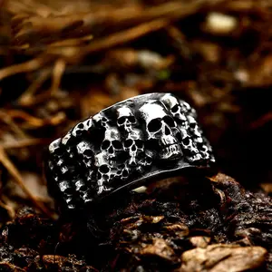 GTHIC Stainless Steel Catacombs Skulls Ring Gothic Biker Rings Jewelry for Men Birthday Valentine's Day Gifts