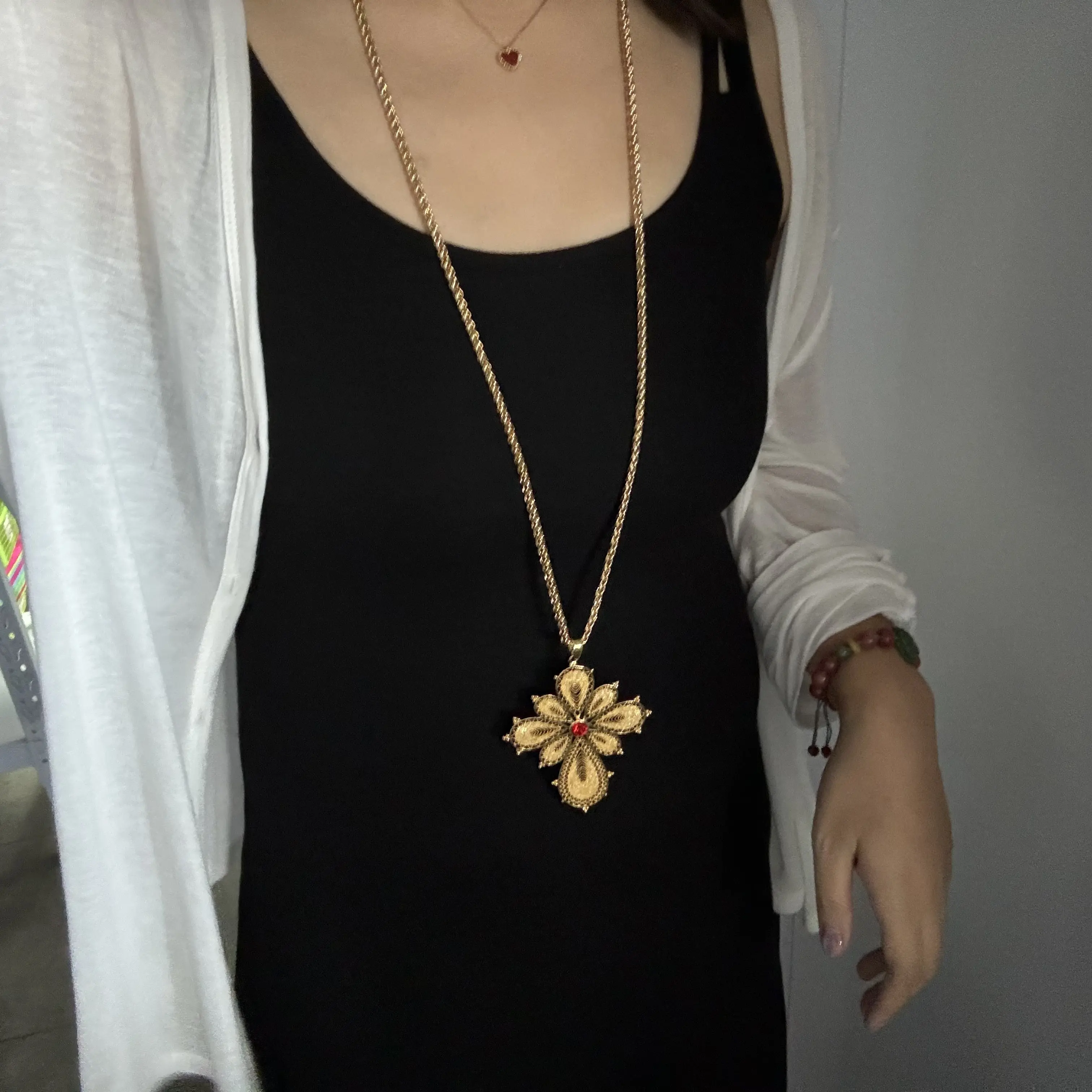90cm/Golden Ethiopian Cross Pendant box Chain Eritrea Ethiopian jewelry