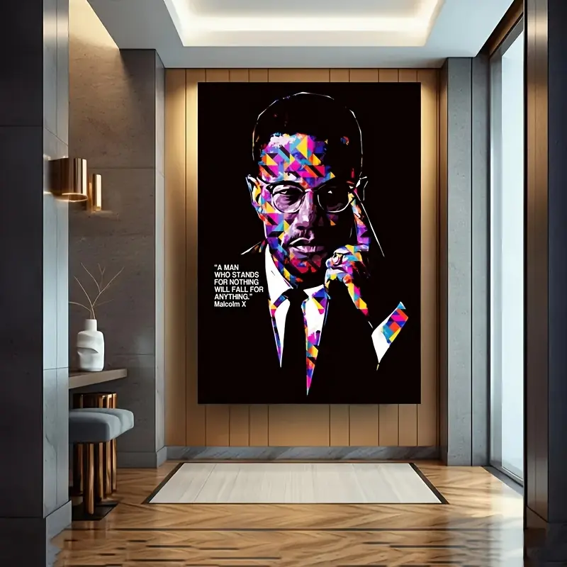 Malcolm X Inspirational Artistic Canvas Wall Art - Wooden Framed 20"x30" Multi-Size Assorted Art Prints Set, Vibrant Mosaic Painting, UV-Resistant Ink, Premium Eco-Friendly Canvas, Ready-to-Hang Living Room Decor Gift