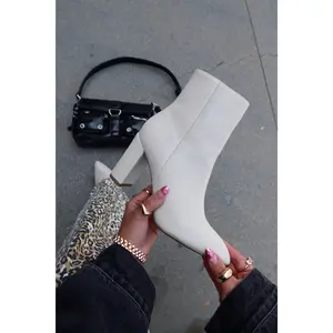 Social Season Block Heel Ankle Boots - White Social Season Block Heel Ankle Boots - White