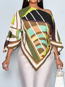 Women's Spring Summer Casual All-Over Printed Blouse Top, Asymmetrical Hemline Design, Perfect for Daily Wear & Travel